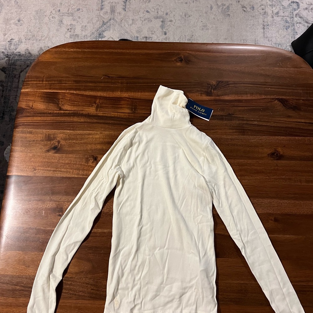 Ralph Lauren Rib-Knit Cream Turtleneck Top